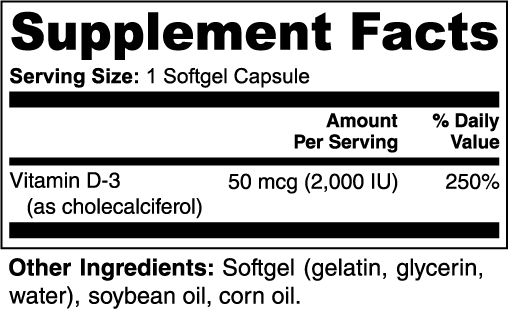 Vitamin D3 2,000 IU pour le développement de vos os, dents et renforcement musculaire